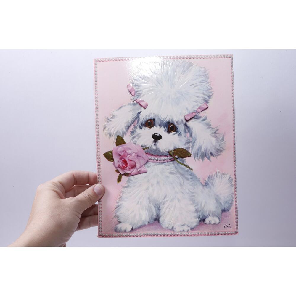 Get Well, Card, Coby, White Puppy, Flower, Pink, Folding, Stationery, M-15-02